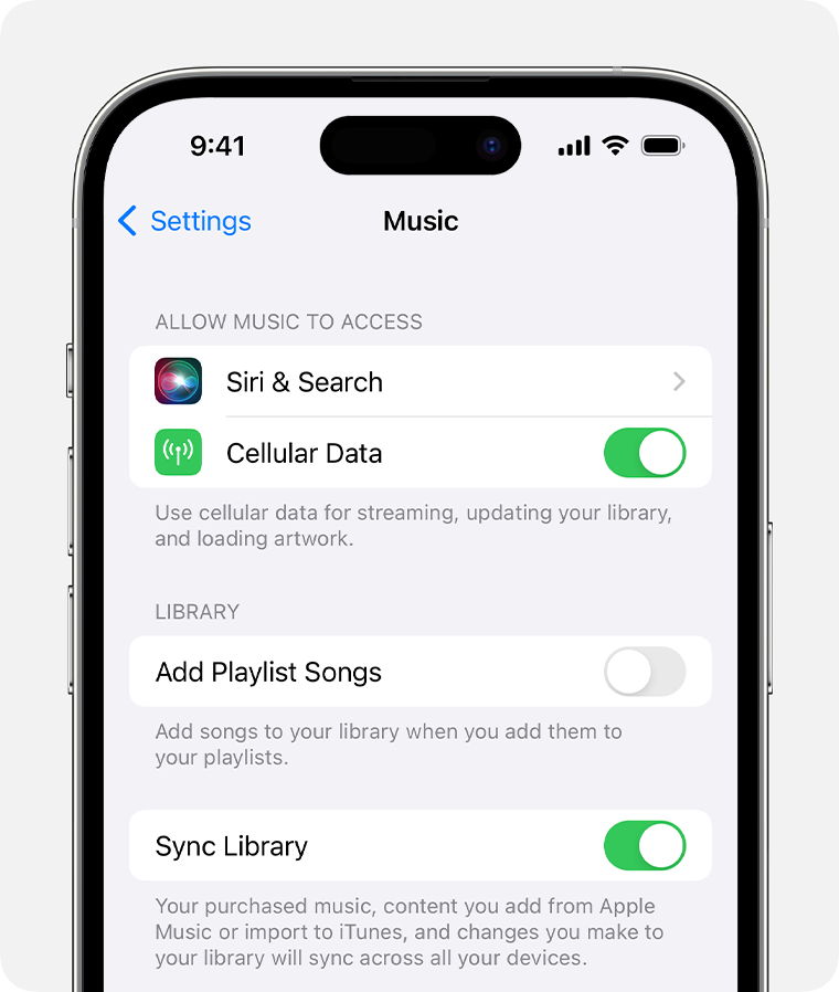 activer la bibliothèque de synchronisation sur l'iphone 