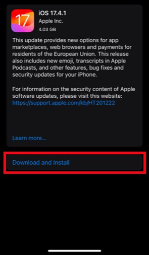 download and install ios update