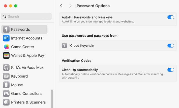 password and security settings on mac