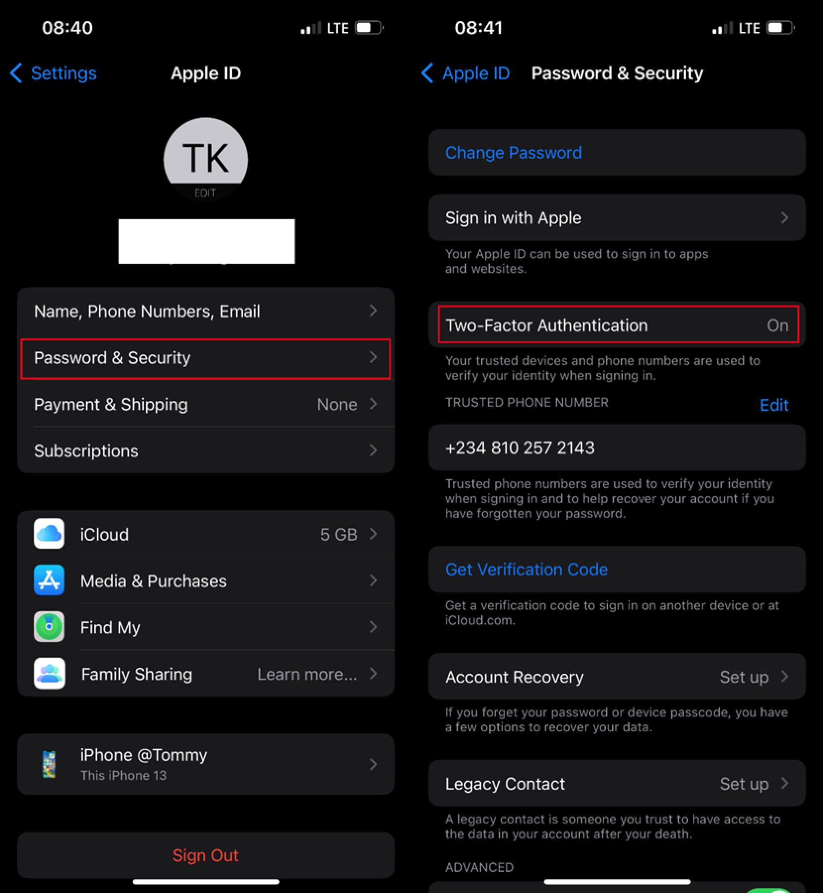 password and security settings on iphone