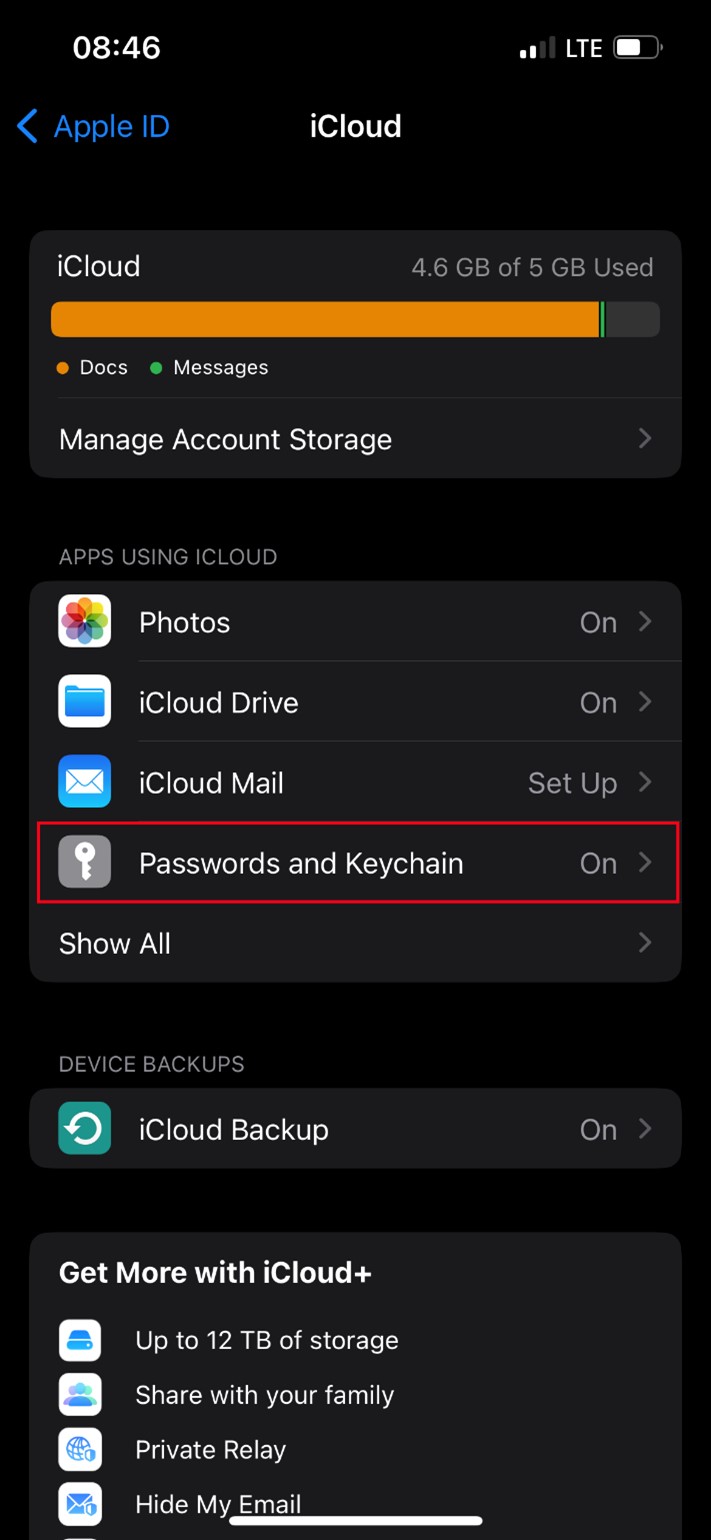 icloud password and keychain settings 