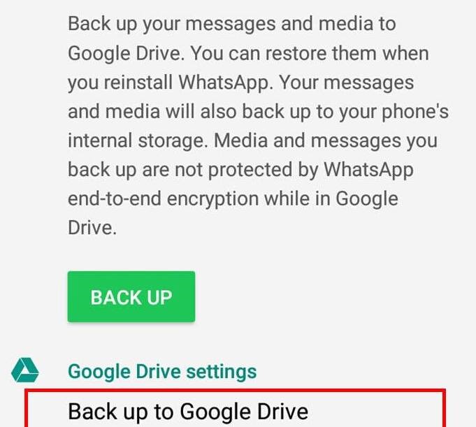 selecting backup to google drive