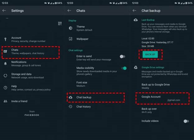 backing up whatsapp messages to google drive