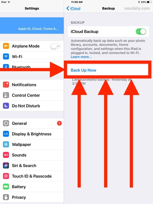 clicking on back up now to backup iphone without itunes