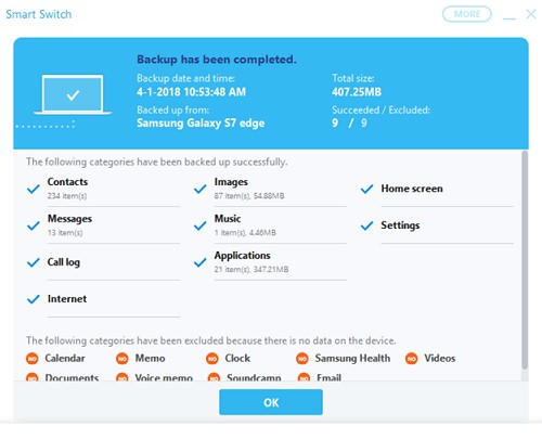 samsung phone backup to pc complete via smart switch