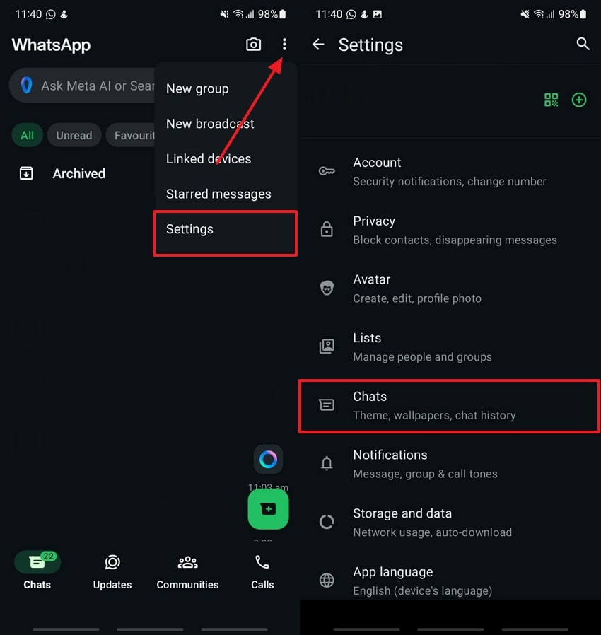 access chat settings on android 