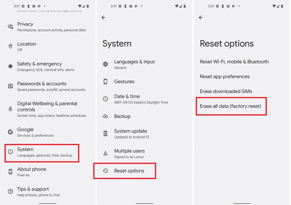 réinitialisation d'usine d'un téléphone Android 