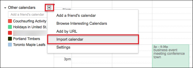 import calendar option