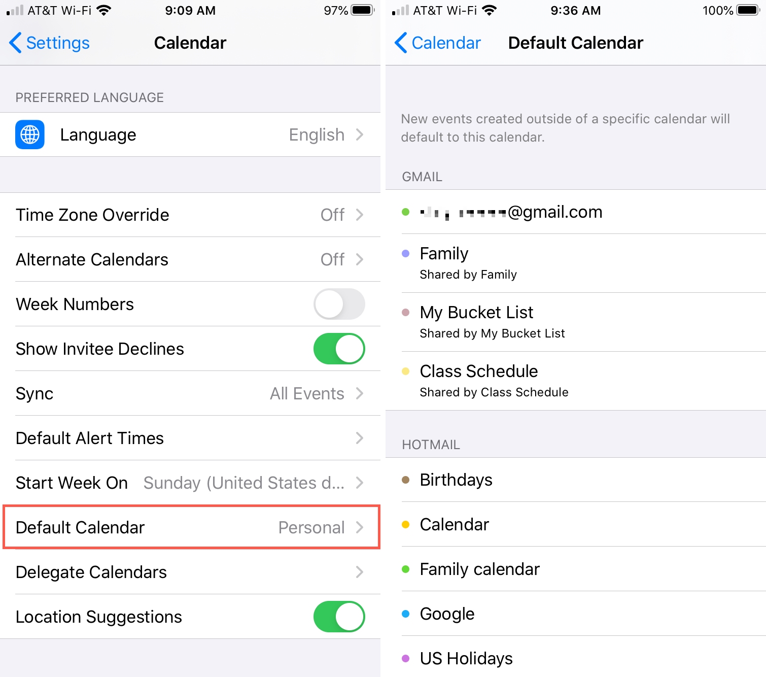 change default of iphone calendar if calendar not syncing on ipad