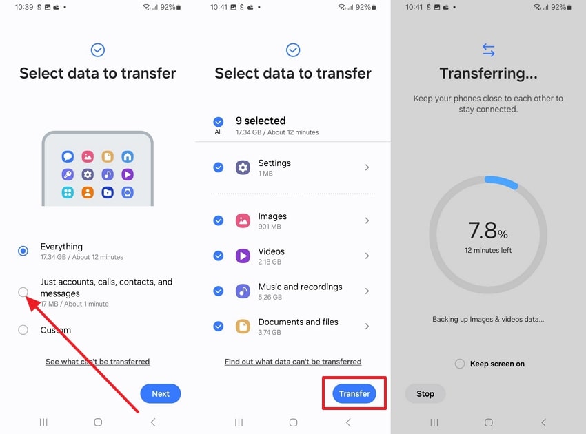 select data to press transfer button