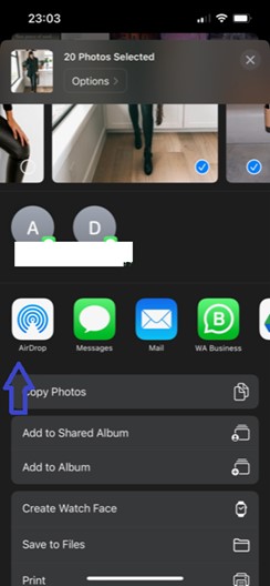 opzione di trasferimento tramite AirDrop su iPhone 