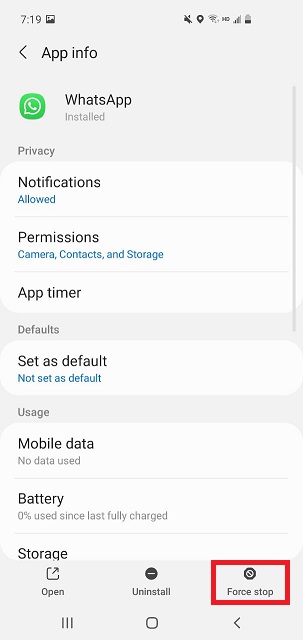 force stop whatsapp
