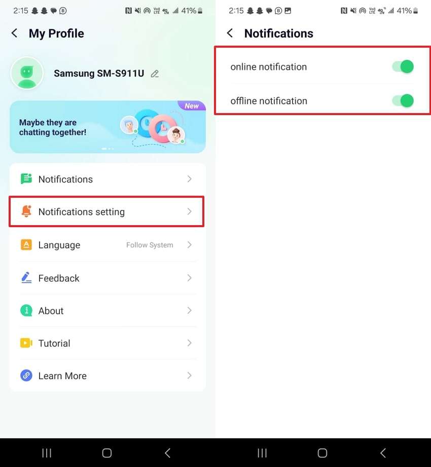 manage notification settings