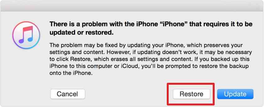 choose restore button on itunes 