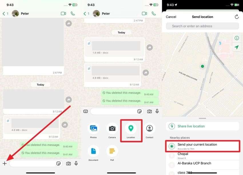 send current location on whatsapp