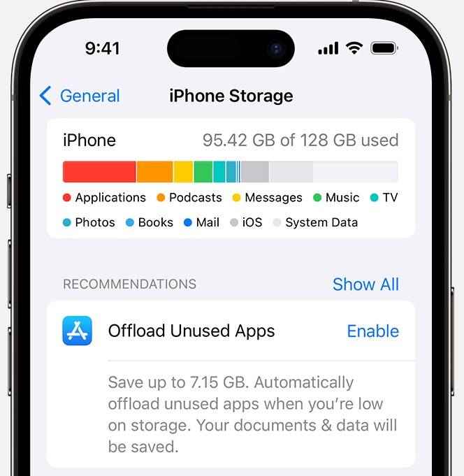 iphone storage space option