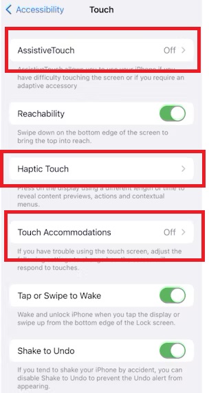 assitivetouch and touch accommodations options