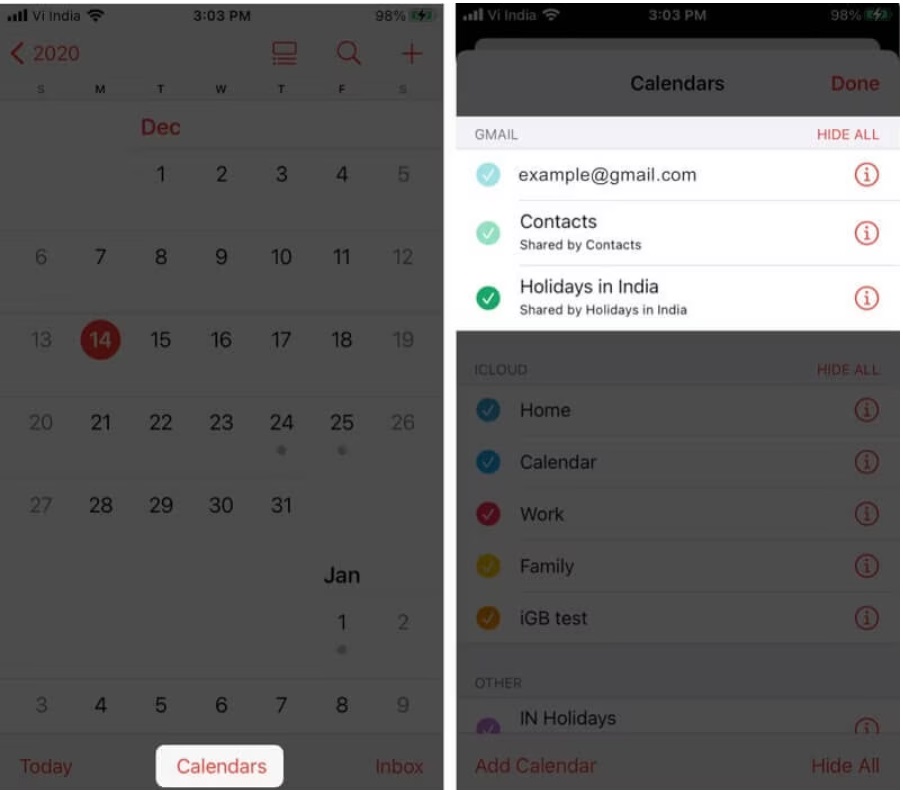 Habilitar la cuenta de Gmail en la aplicación Calendario 