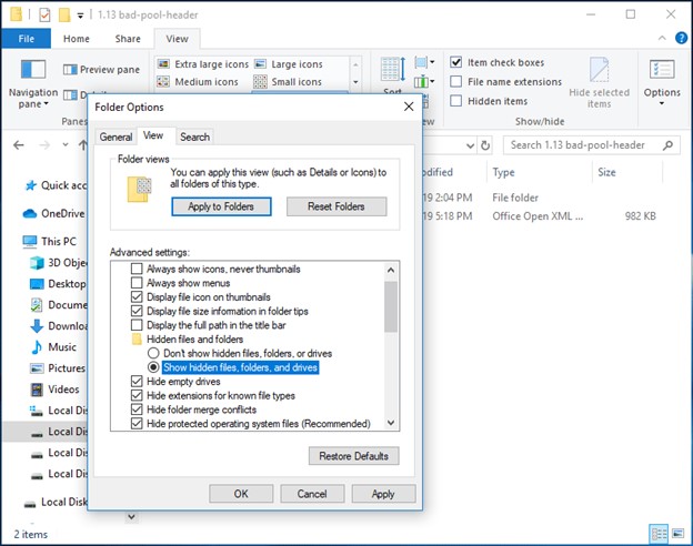 expose hidden files to locate the desktop dot ini file