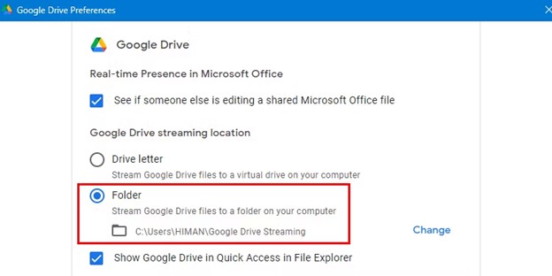 change google drive streaming location to fix syncing problem