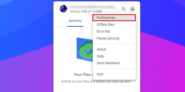 open google drive app and go to preferences in settings