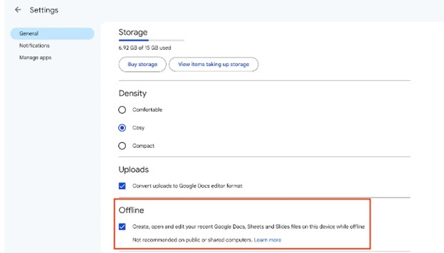 configure your google drive to work offline to fix connection related issues