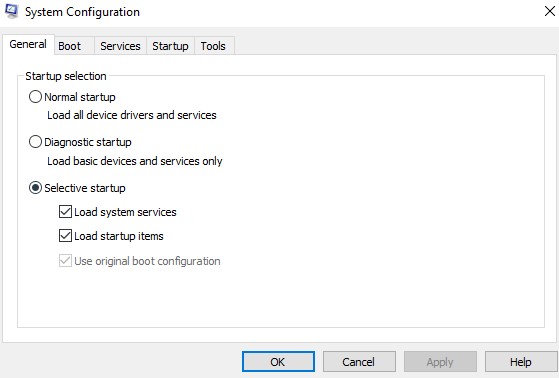 launch system configuration window on windows pc