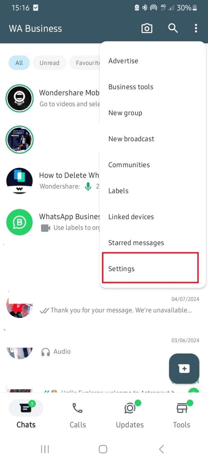 whatsapp settings icon