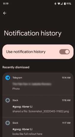 use notification history 