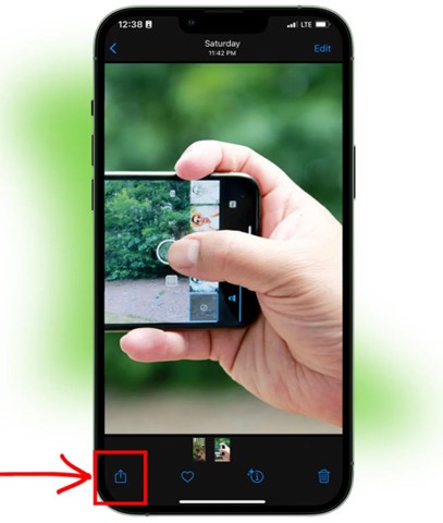 Bouton de partage dans l'application photos de l'iPhone