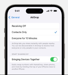 choose who to receive airdrop transfers from on the receiving device