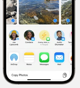 choisissez airdrop dans la liste des applications pour partager une vidéo