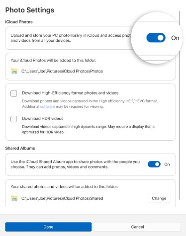 turn on icloud photos on windows to enable your download videos