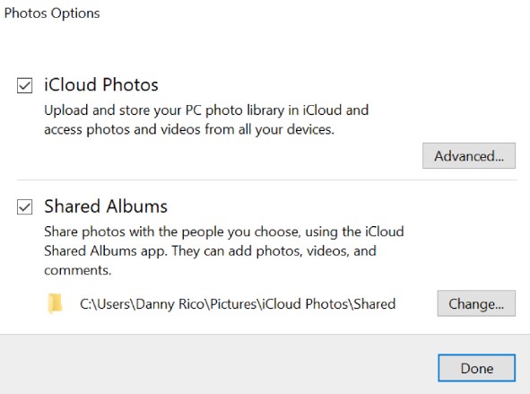 turn on shared albums and then click done