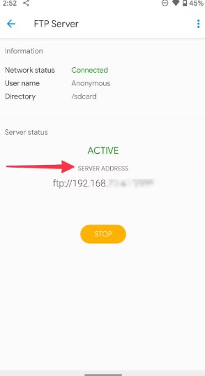 ensure server status reads active then note the server address