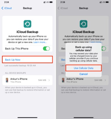 choose to backup on your iphone to icloud using cellular data