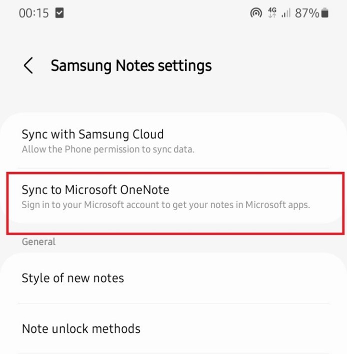 how to sync samsung notes via microsoft onenote