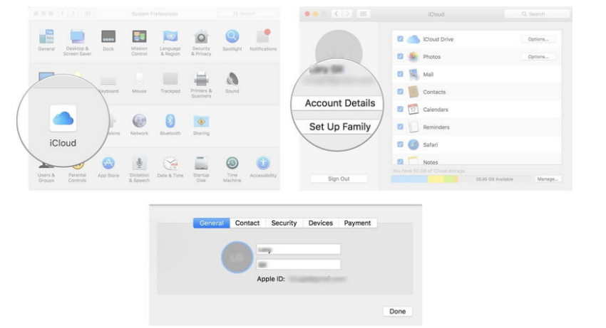 Configurando o endereço de identidade da Apple no Mac para adicionar um dispositivo ao icloud  