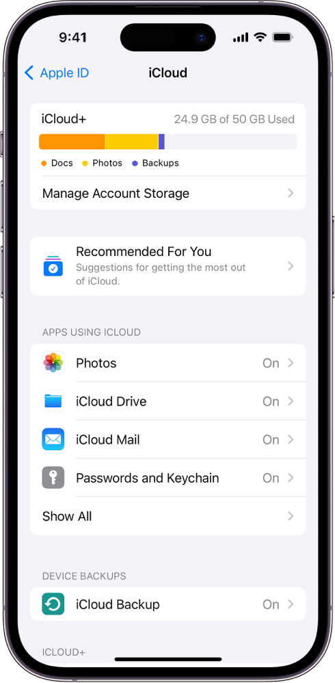 paramètres icloud 