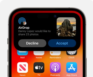 how to accept airdrop photo transfer from iphone to iphone