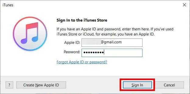 enter your apple id and password to sign in to itunes