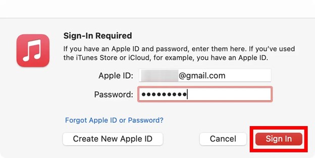 enter your apple id and password to login to itunes