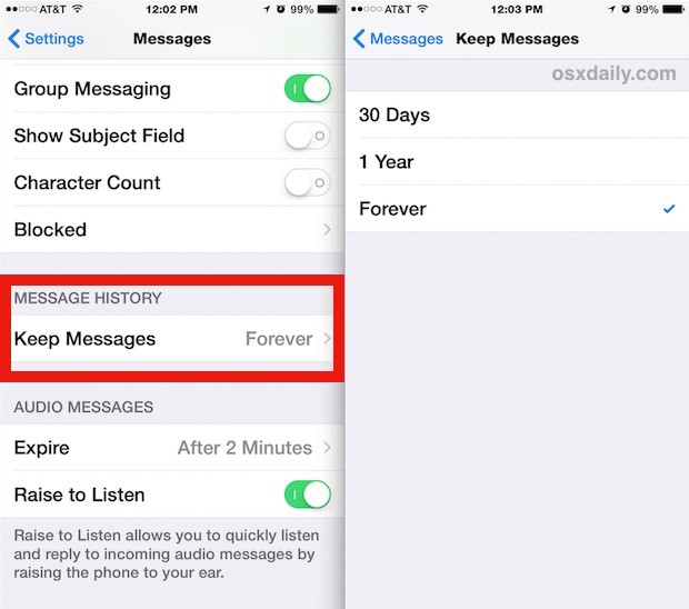 set how long you want to keep messages on iphone