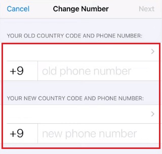 enter old and new phone numbers