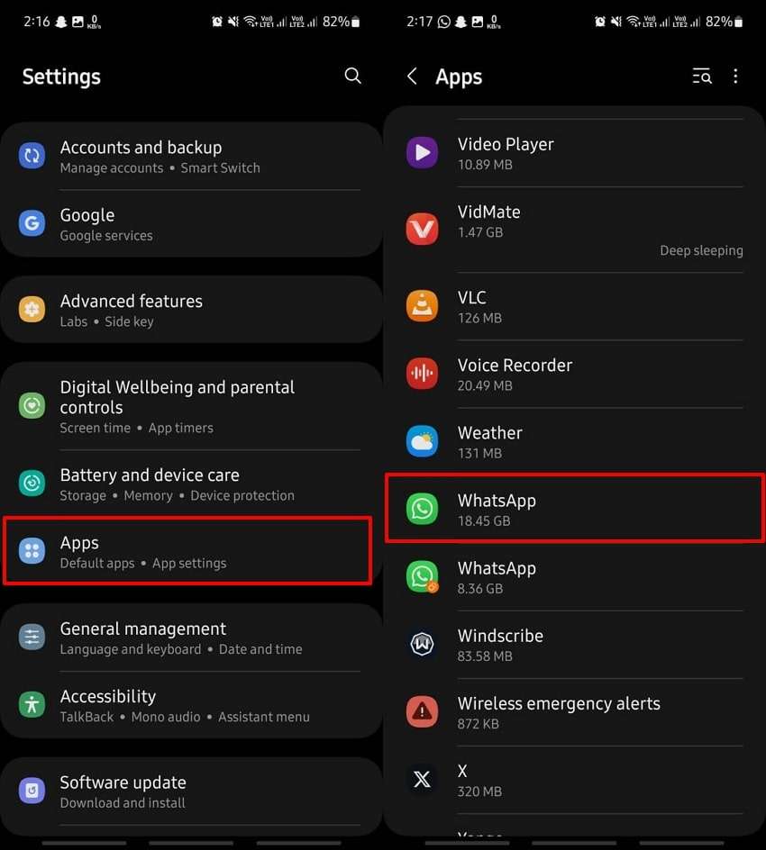 locate whatsapp from apps in android 