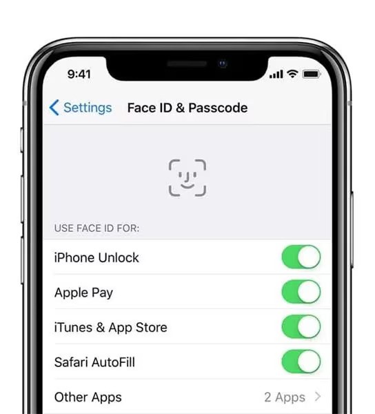 настройка кода доступа и face id