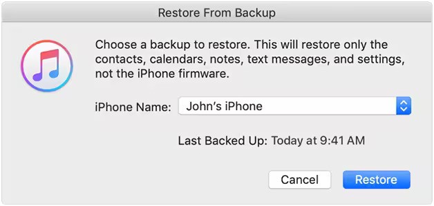 clicking on restore