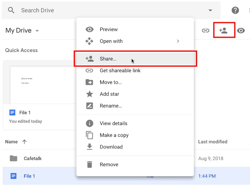 selecting the share option