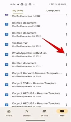 tap on the three dots next to the files in google drive