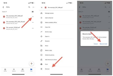 Rimuovi i file da Google Drive su iPhone